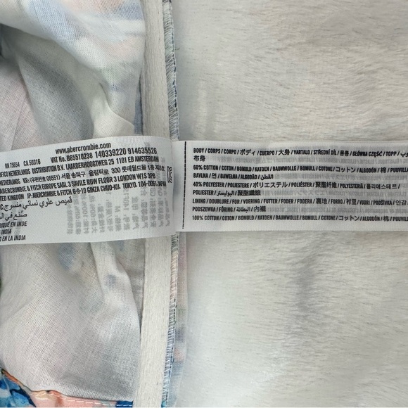 Abercrombie & Fitch Floral Crop Top Puff Sleeve Shirt Blue Pink medium blouse - Picture 11 of 13